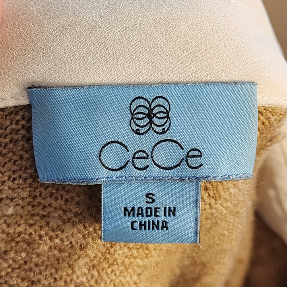 CeCe Soft Tan Knit Vest With Collar And Sleeves - Picture 13 of 13